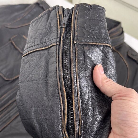Black Rivet Cafe Racer Motorcycle Leather Jacket Mens XL Brown Distressed Finish - Picture 5 of 12